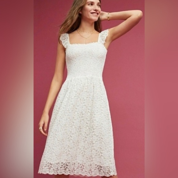 Anthropologie Dresses & Skirts - Anthropologie Maeve Anastasi Lace White Midi Dress